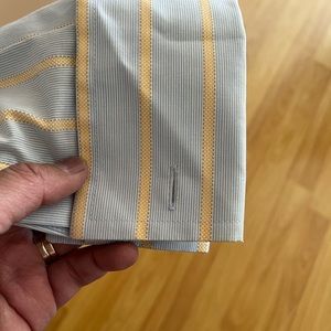 Light blue and yellow striped cufflink dress shirt